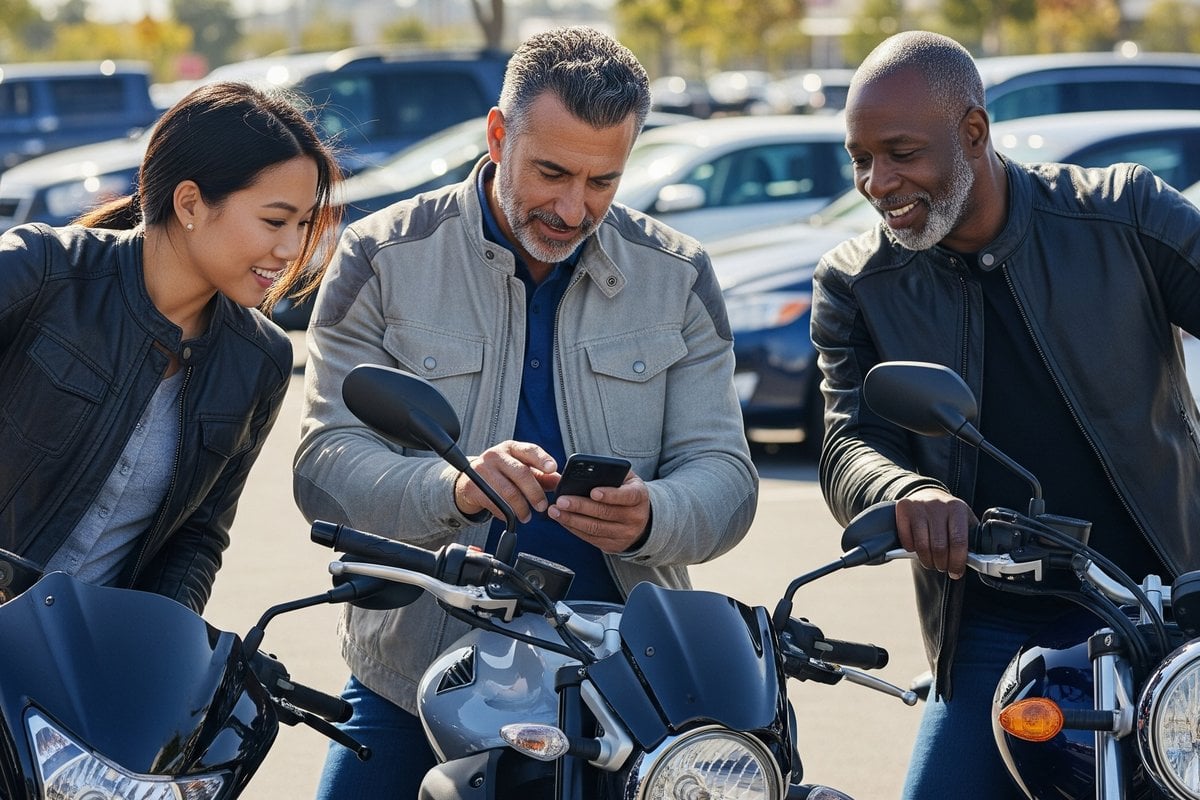Group of riders organizing and planning a group ride