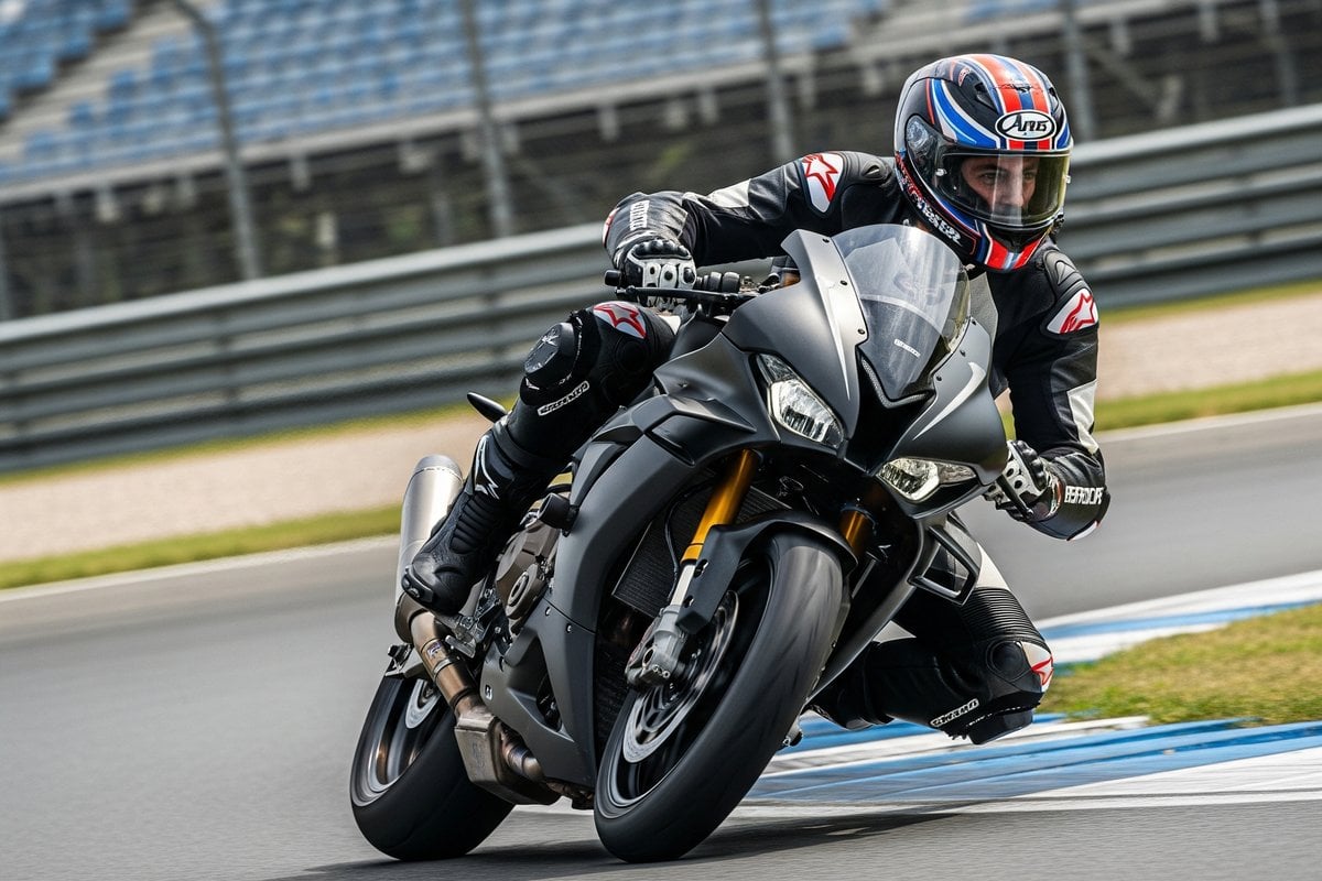 Sport bike rider on racing track